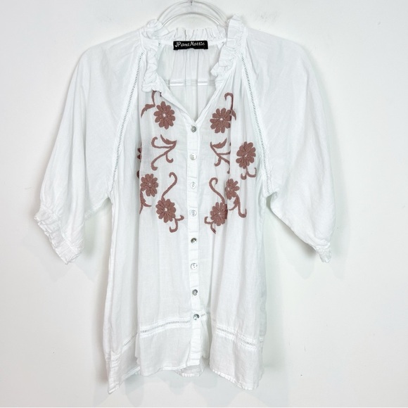 JP & MATTIE EASY ESSENCE WHITE EMBROIDERED SHORT SLEEVE BOHO BLOUSE WOMENS LARGE - Picture 5 of 5